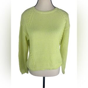 Mango MGN lime green yellow Cotton Blend Semi-Sheer Round Neck Sweater Size: M